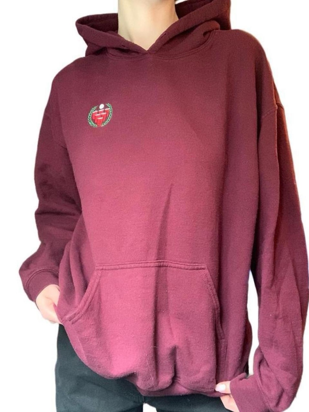 Gildan Maroon Pullover Hoodie with Cup Pong Chest Emblem